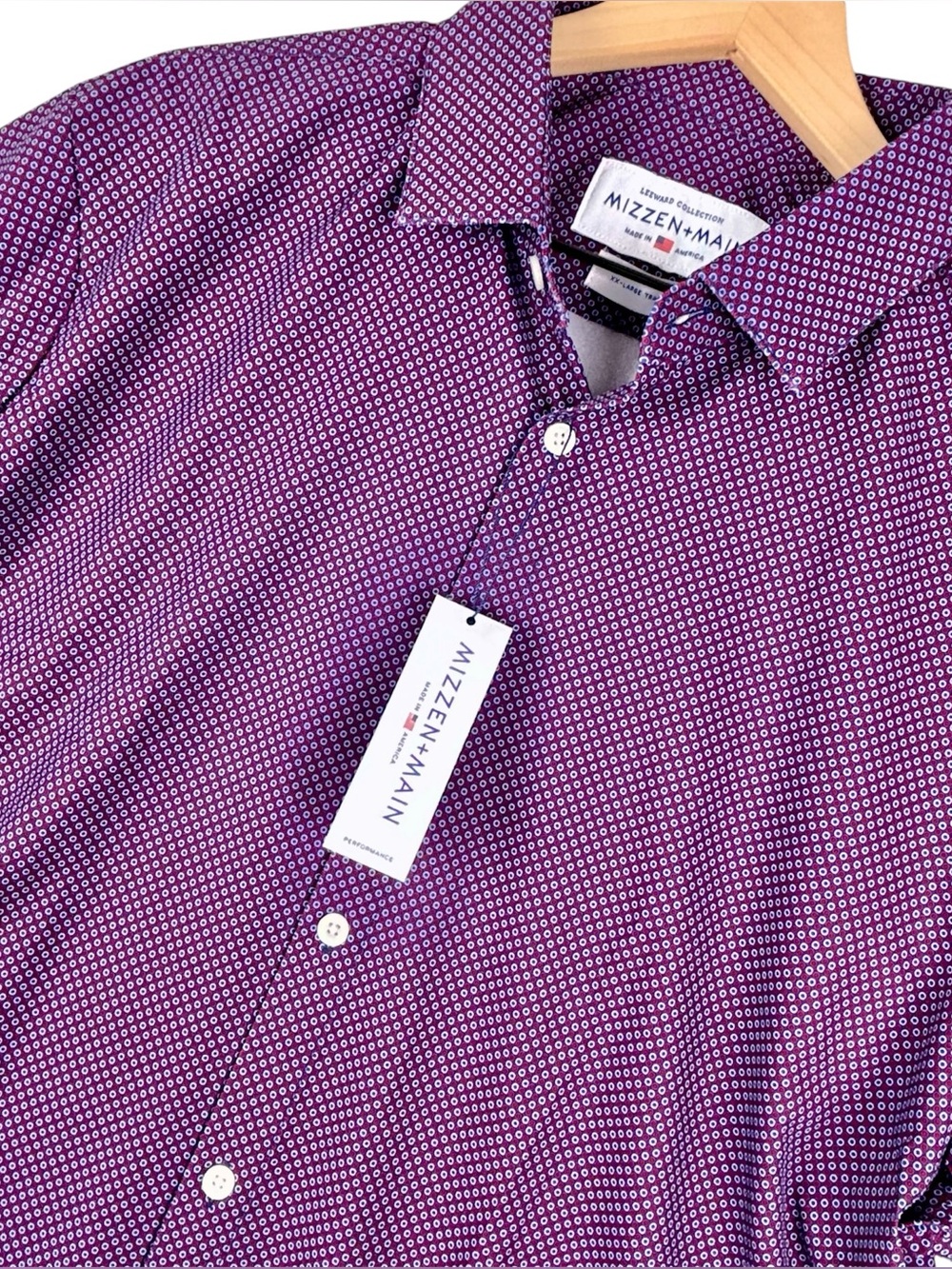 Mizzen Main Shirt Mens XXL Puple Red Geometric‎ Leeward Trim Fit Performance
